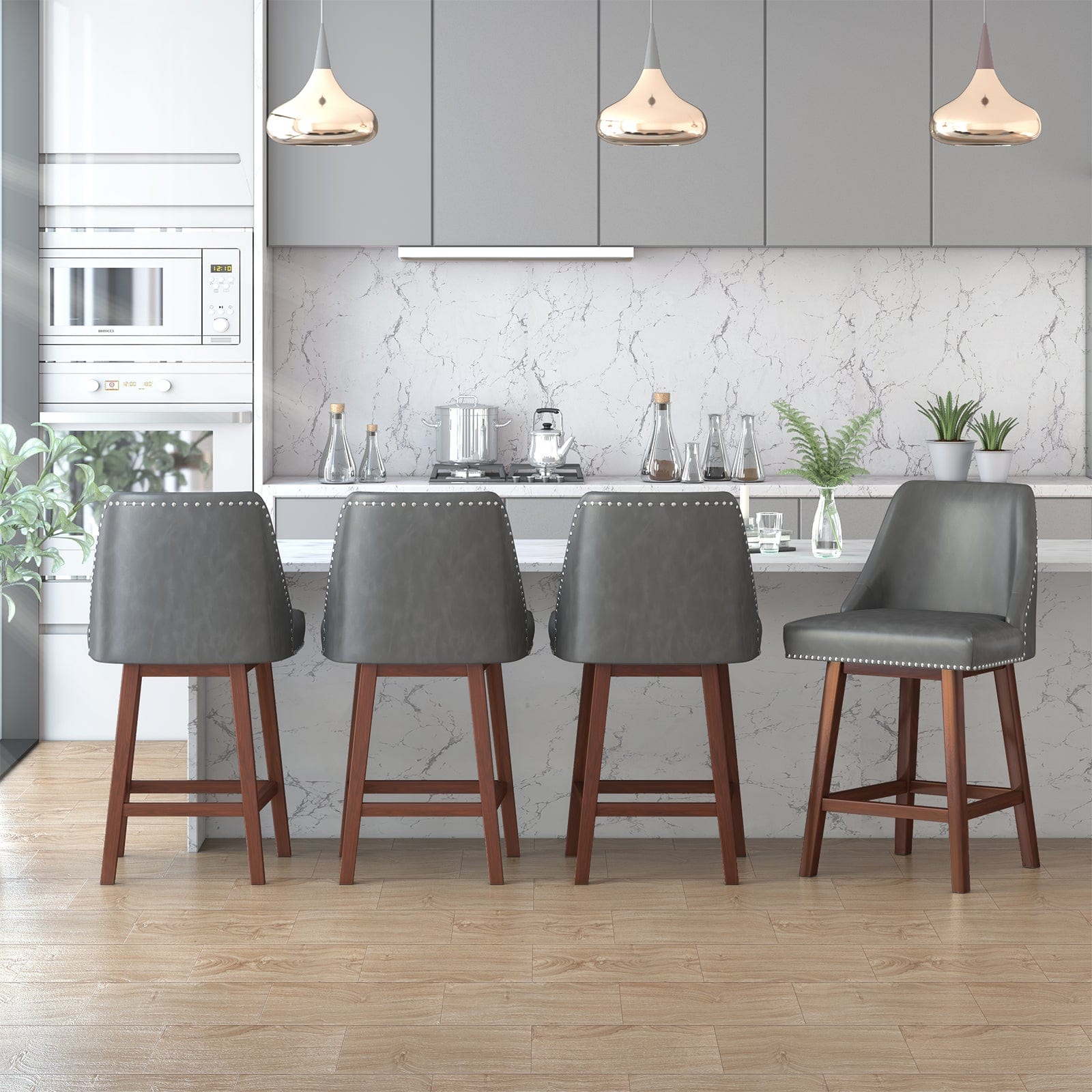 Barstool | Faux Leathe 360° Free Swivel Barstool Chair With Nailhead Trim - uenjoychair