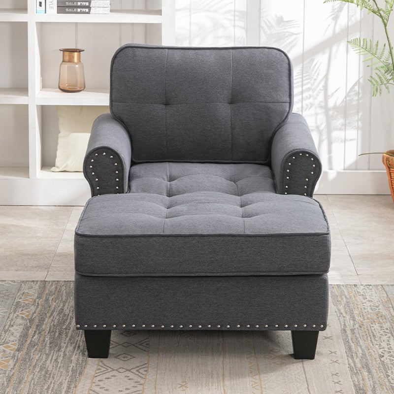 Chaise Lounge | Mid-Century Linen Sofa Couch Bench with Tufted Back - Mjkonerecline chair