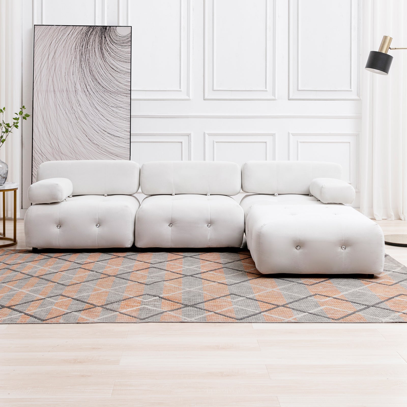 Convertible Sectional Sofa | Minimalist Velvet Couches with Ring-tufted Design - Mjkonesectional sofa