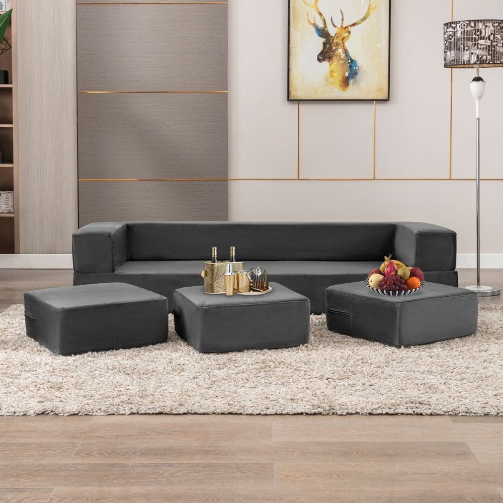 Couch Sofa Bed | Folding Convertible Sofa With Three Futon Ottomans - Mjkonesofa bed