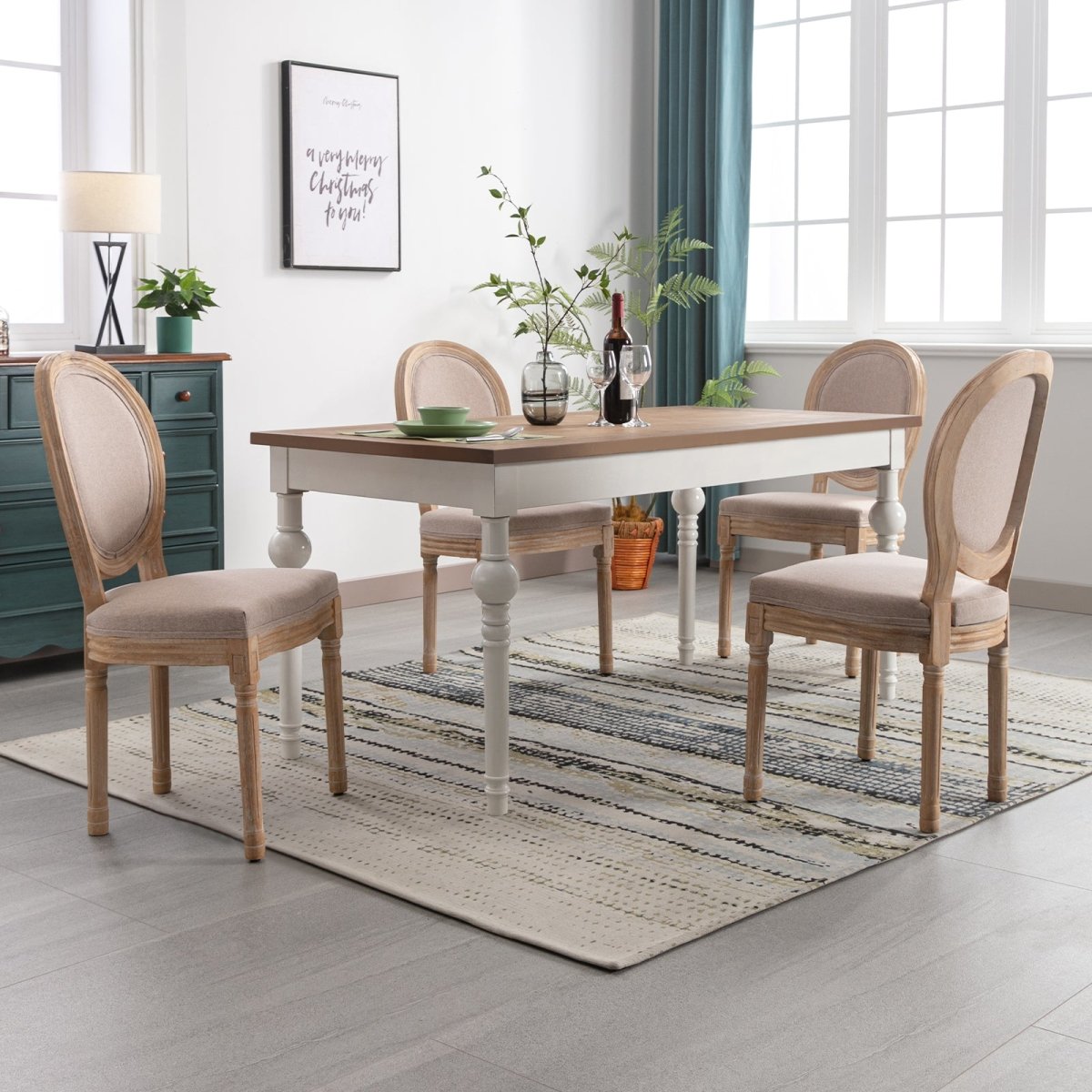 Dining Chairs | Retro Wooden Upholstered Dining Chair Set with Padded Cushion - Mjkonechair