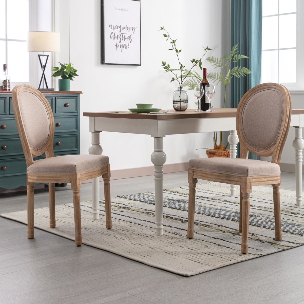 Dining Chairs | Retro Wooden Upholstered Dining Chair Set with Padded Cushion - Mjkonechair