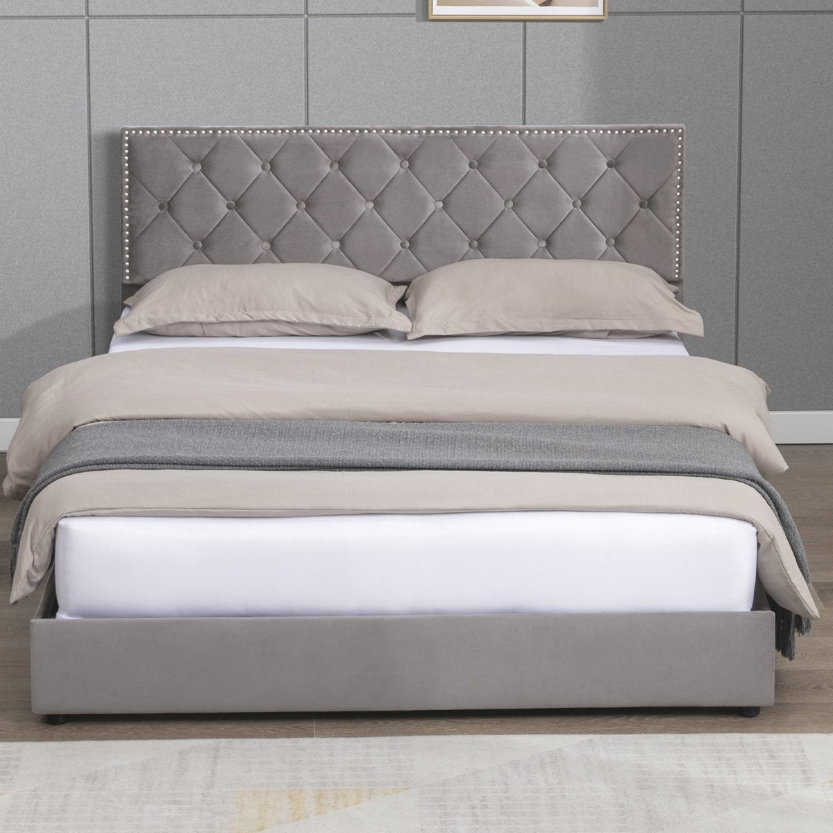 Drawer Bed | Modern Velvet Upholstered Platform Storage Bed Frame with Adjustable Headboard - Mjkonebed frame