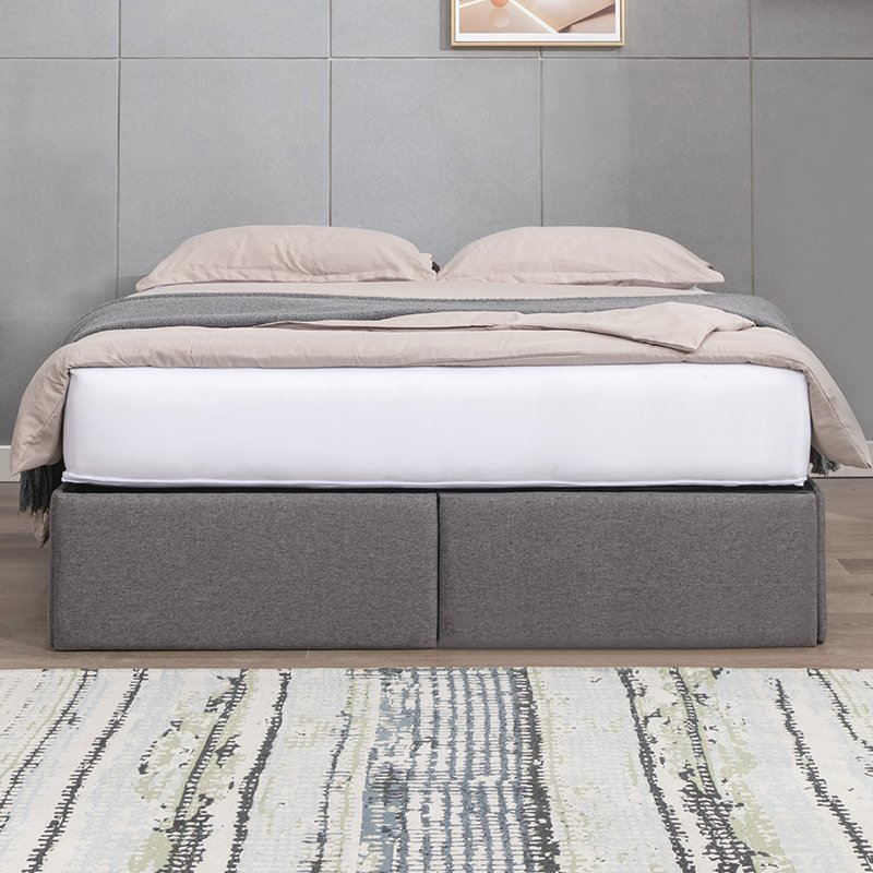 Drawer Bed | Upholstered Metal Platform Bed Frame with Premium Linen Fabric and 4 Storage Drawers - Mjkonebed