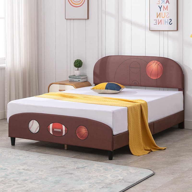 Kid's Bed | Children Upholstered Bed Frame Toddler Bed with Curved Headboard and Footboard - Mjkonebed frame