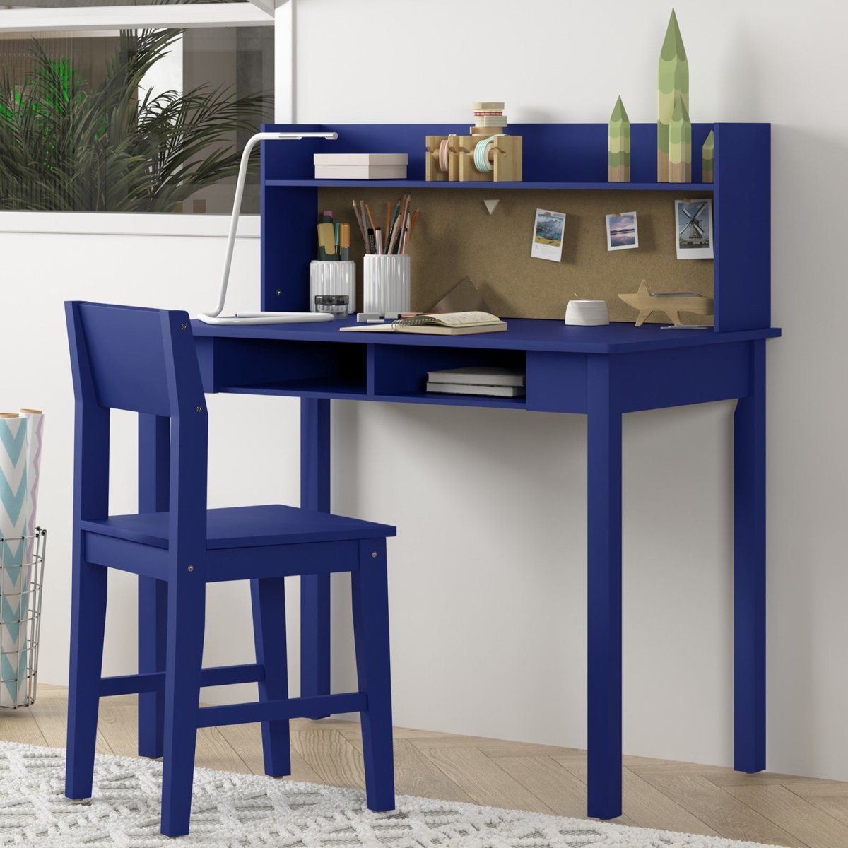 Kid's Desk and Chair Set | Wooden Writing Desk with Hutch Student's Study Computer Workstation - Mjkonetable