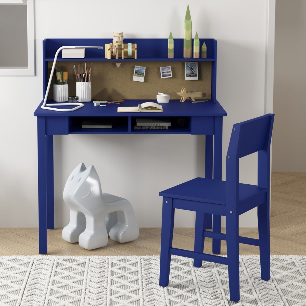 Kid's Desk and Chair Set | Wooden Writing Desk with Hutch Student's Study Computer Workstation - Mjkonetable