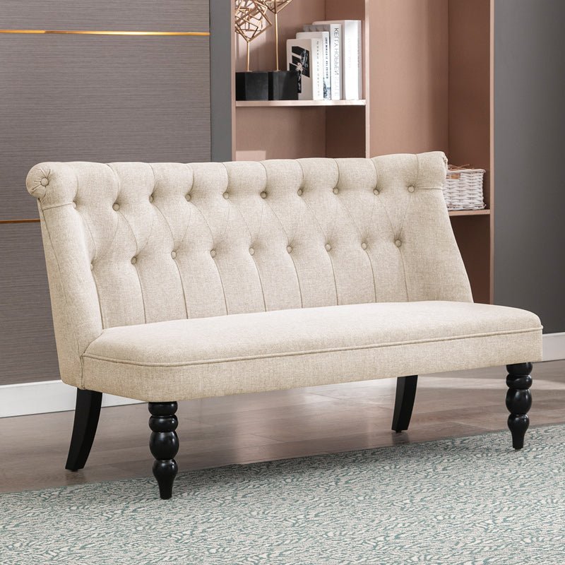 Loveseat | Linen Fabric Upholstered Sofa with Button Tufted Backrest - Mjkonesofa
