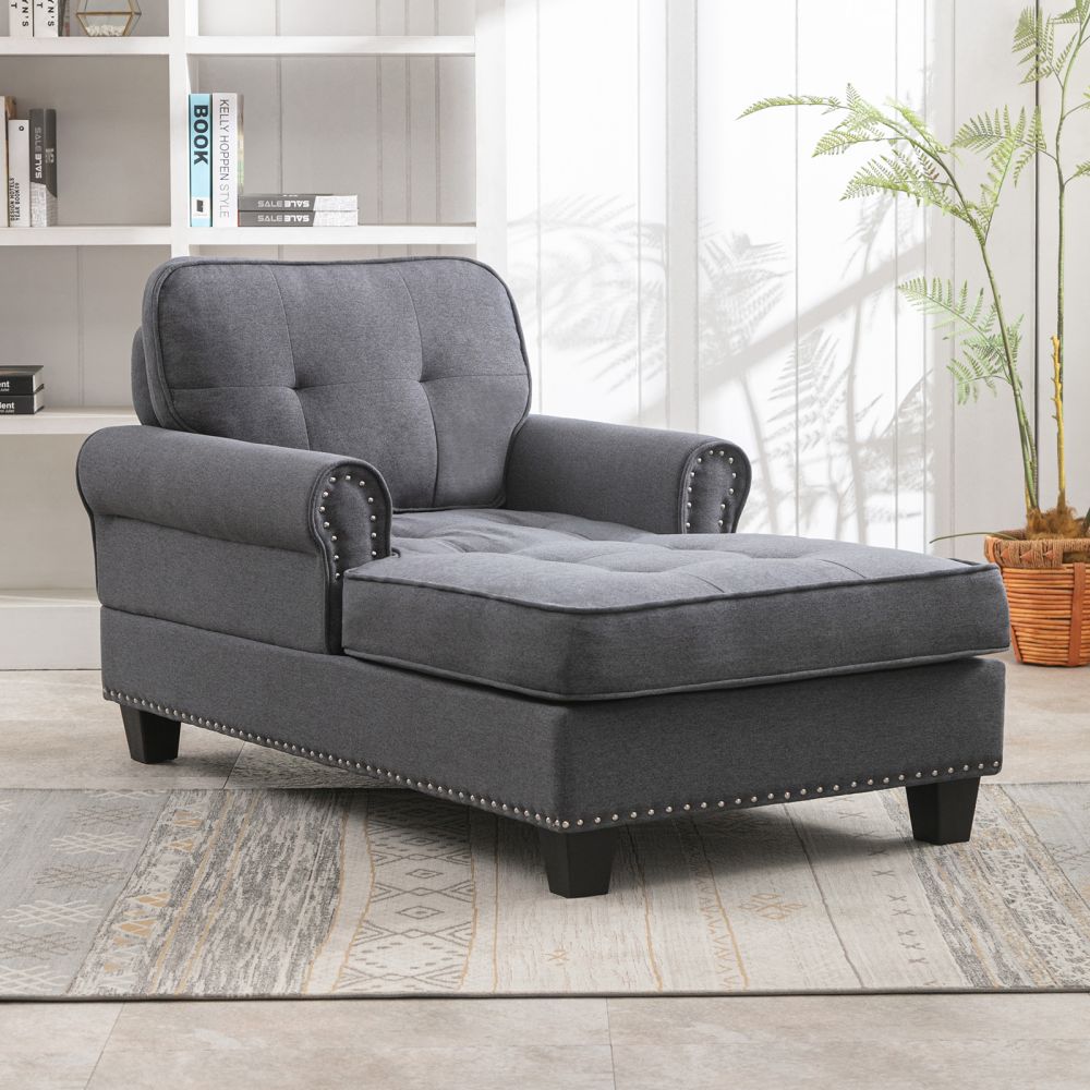 Mjkone Tufted Linen Chaise Lounge Chair with Armrests