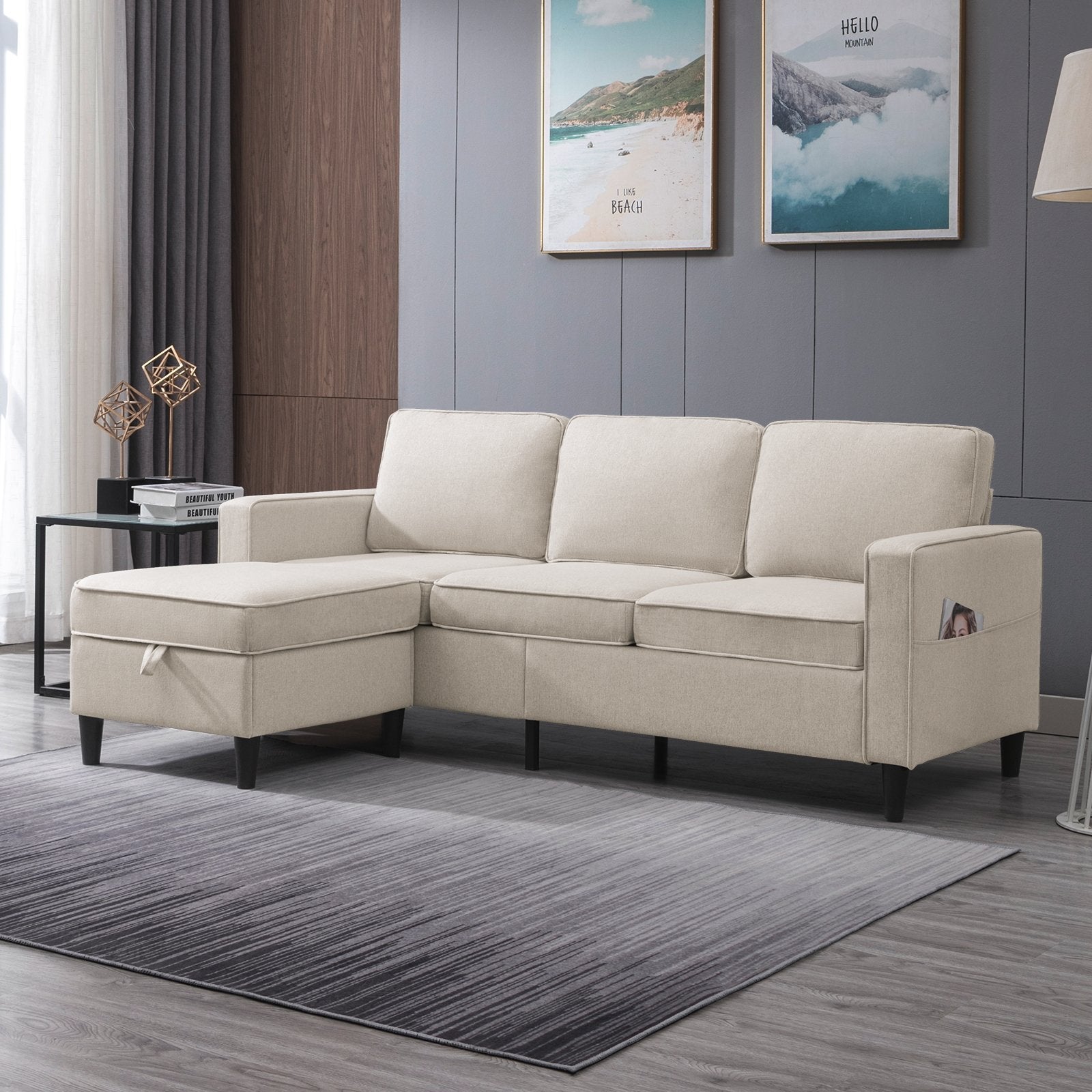 Sectional Sofa | 3-seat L-Shaped Couch with Storage Ottoman - Mjkonesectional sofa