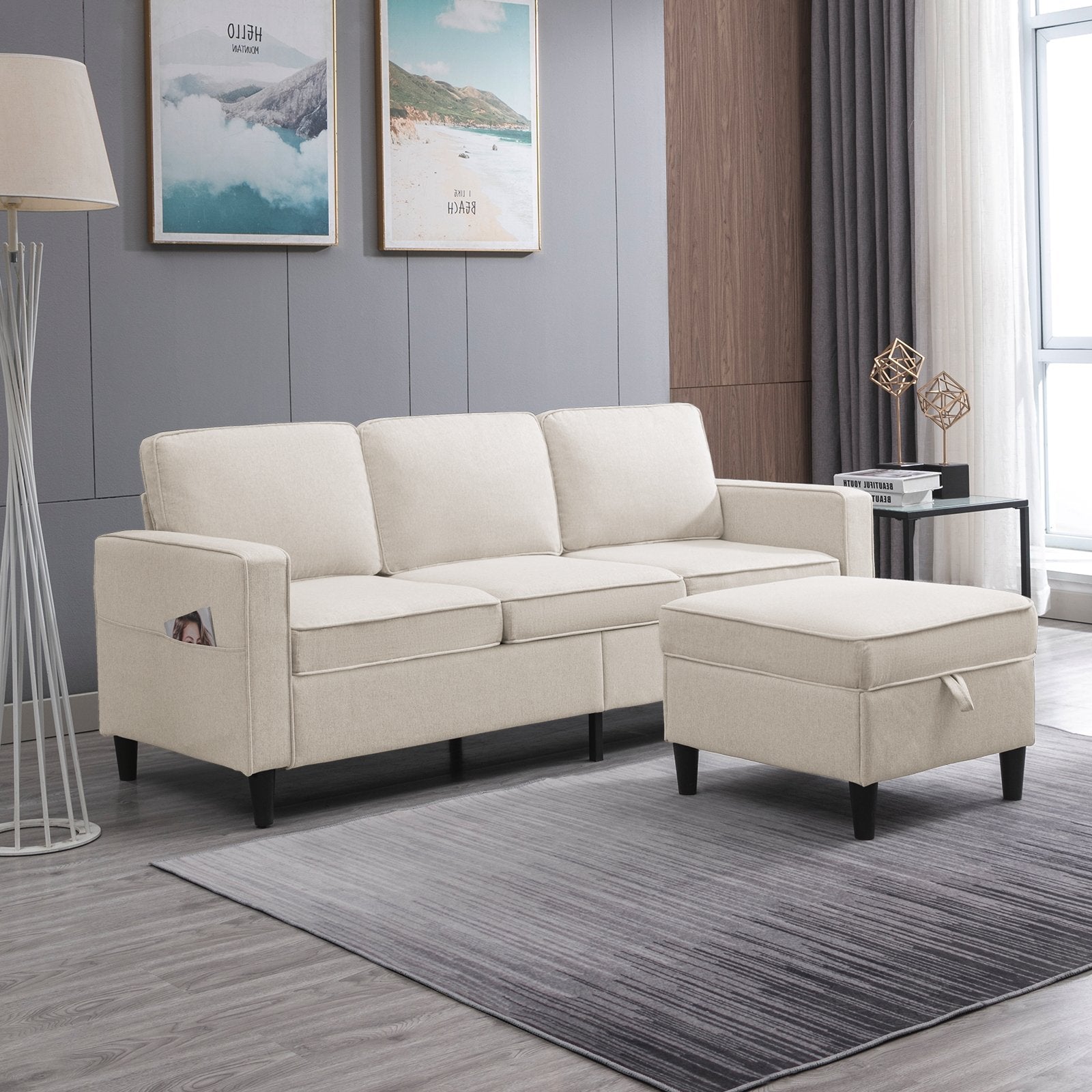 Sectional Sofa | 3-seat L-Shaped Couch with Storage Ottoman - Mjkonesectional sofa