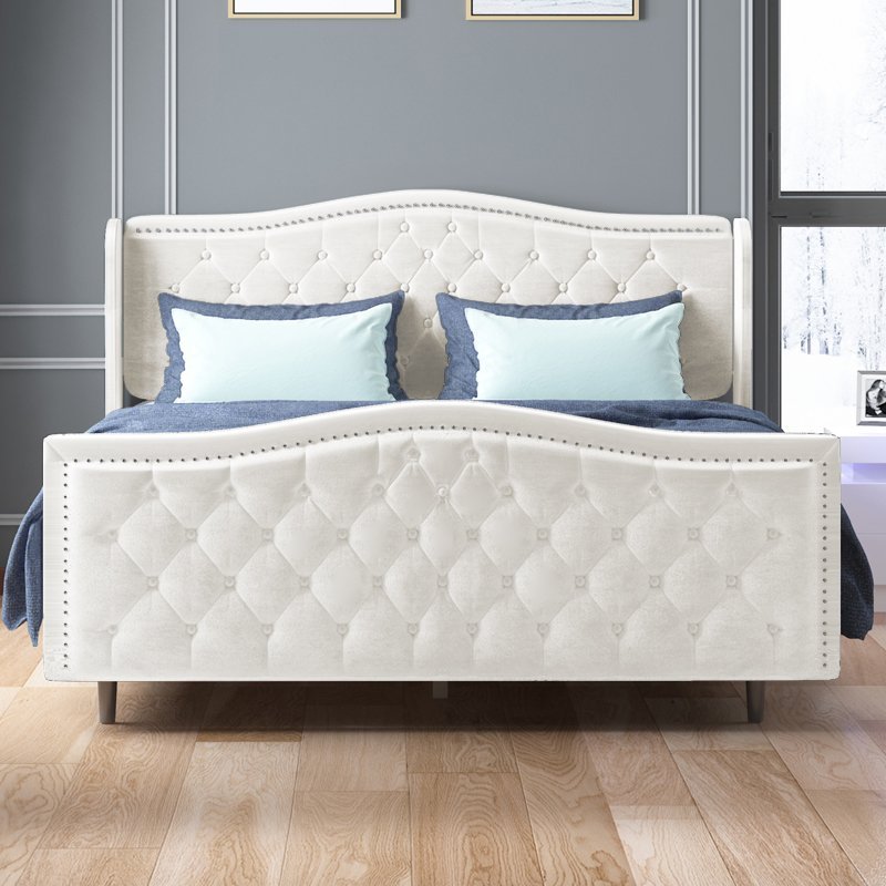 Upholstered Bed Frame | Dutch Velvet Upholstered Wingback Headboard - Mjkonebed frame