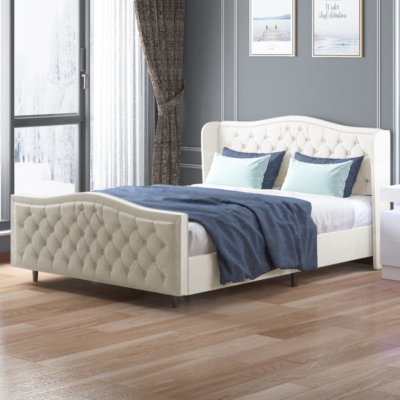 Upholstered Bed Frame | Dutch Velvet Upholstered Wingback Headboard - Mjkonebed frame