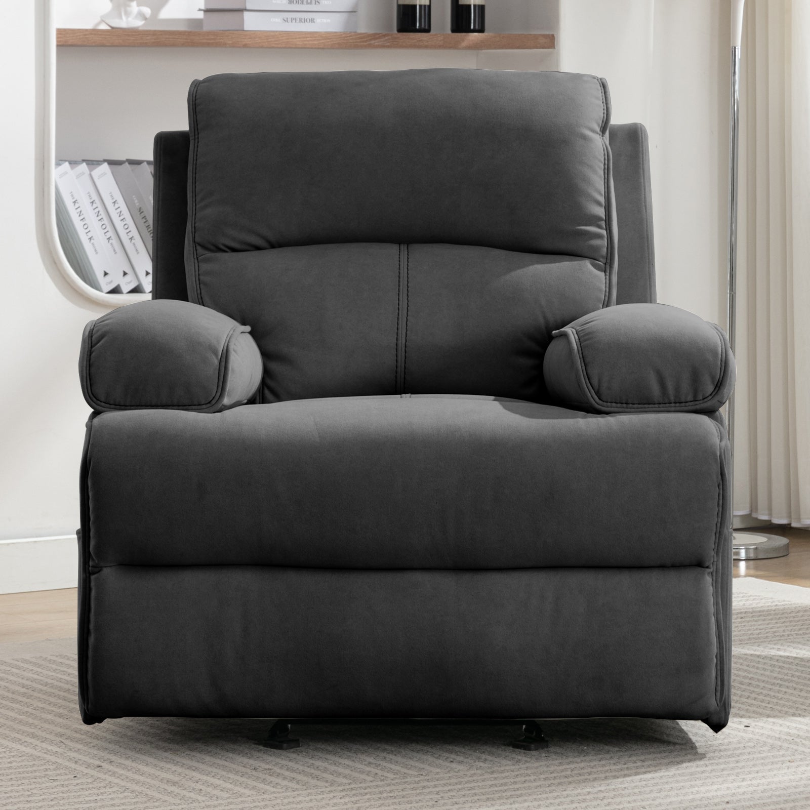 Mjkone Recliner Chair for Adults, Baby Velour Fabric Reclining Sofa Chair with Heat Vibration Function, Lazy Sofa Lift Chair, Oversized Glider Massage Chair for Living Room, Bedroom, Office