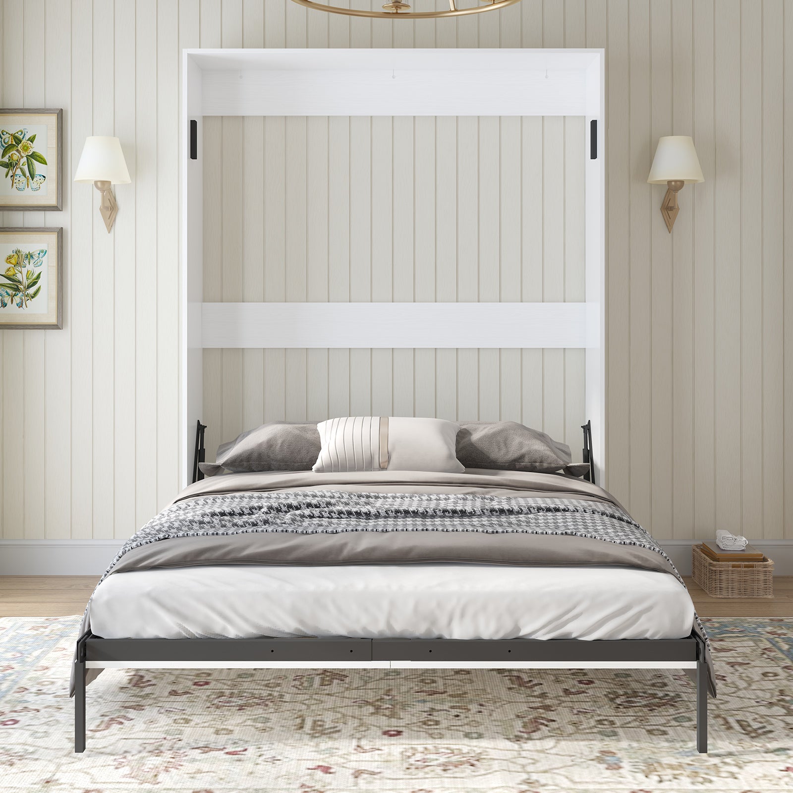 Mjkone Murphy Bed with Wardrobe, Folding Wall Bed for Bedroom, Fold Up Murphy Bed Cabinet, Queen Murphy Chest Bed Can Be Folded into a Cabinet, Storage Bed, Space-Saving Design