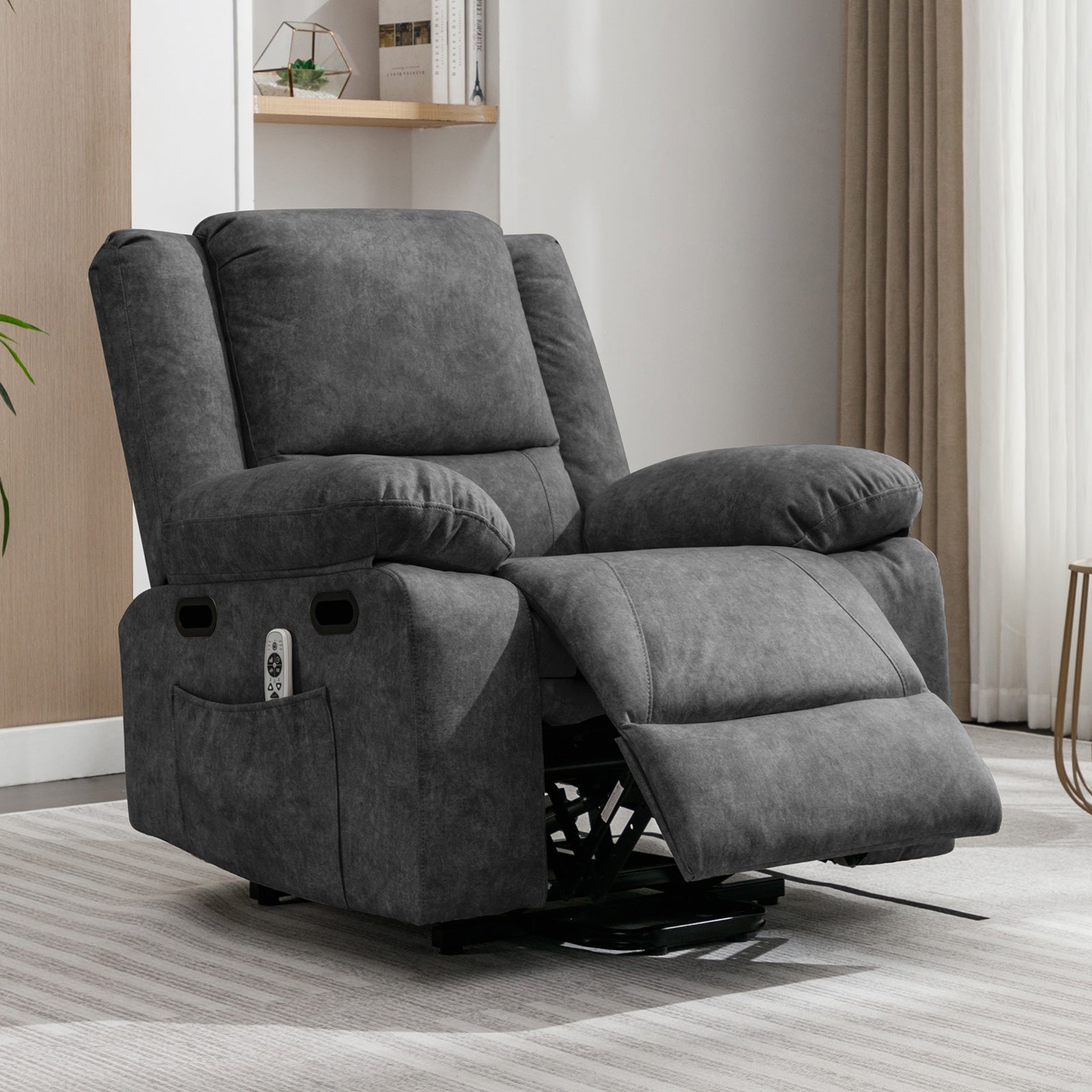 Mjkone Recliner Chair for Adults, Electric Glider Recliner with Heat Vibration Function, Upholstered Modern Massage Chair with Overstuffed Armrest Backrest for Living Room Apartment Studio