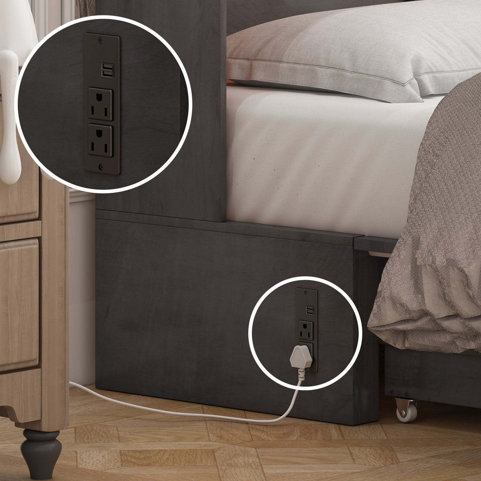 Mjkone Modern Murphy Bed with USB Charging Station and Foldable Mattress