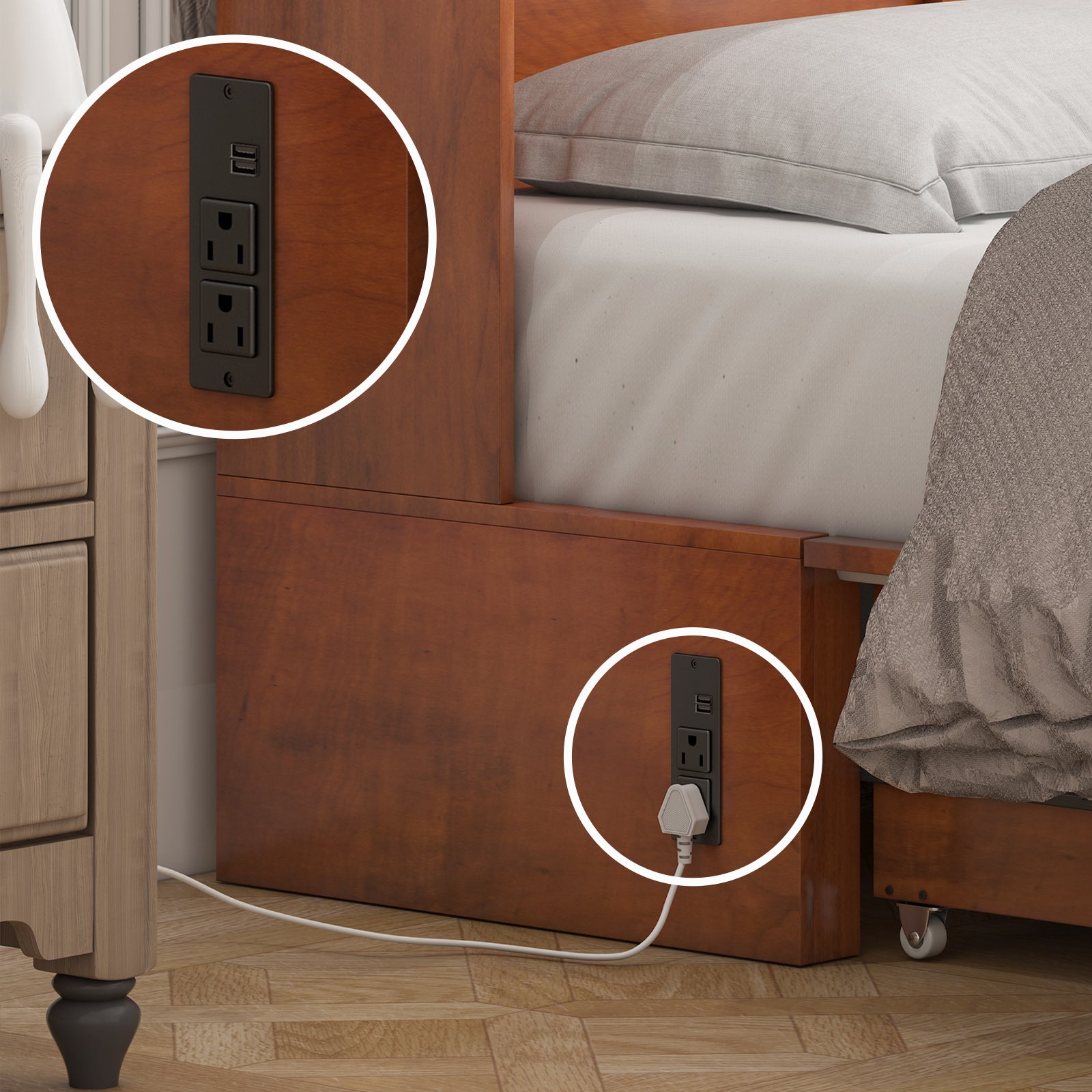 Mjkone Modern Murphy Bed with USB Charging Station and Foldable Mattress