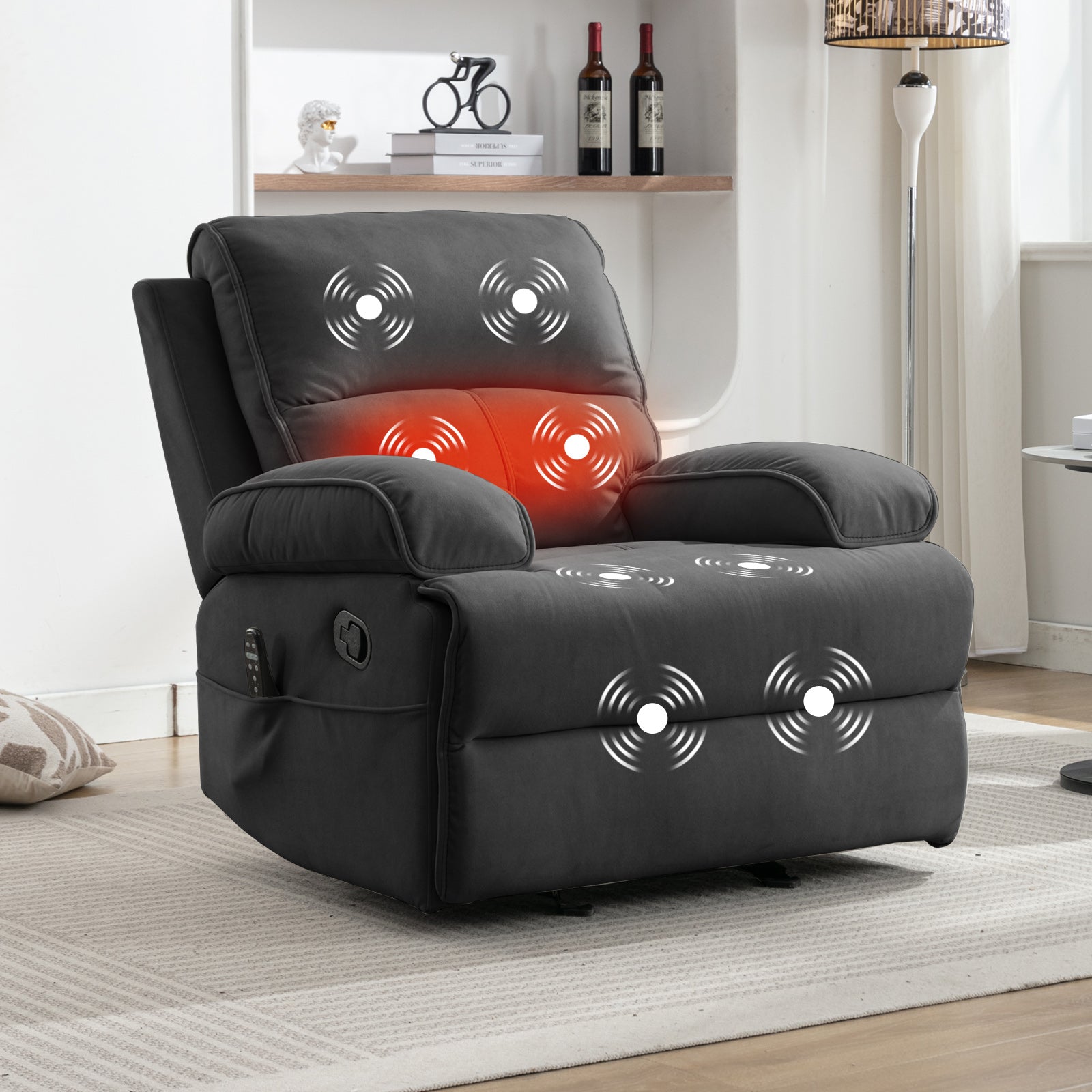 Mjkone Recliner Chair for Adults, Baby Velour Fabric Reclining Sofa Chair with Heat Vibration Function, Lazy Sofa Lift Chair, Oversized Glider Massage Chair for Living Room, Bedroom, Office
