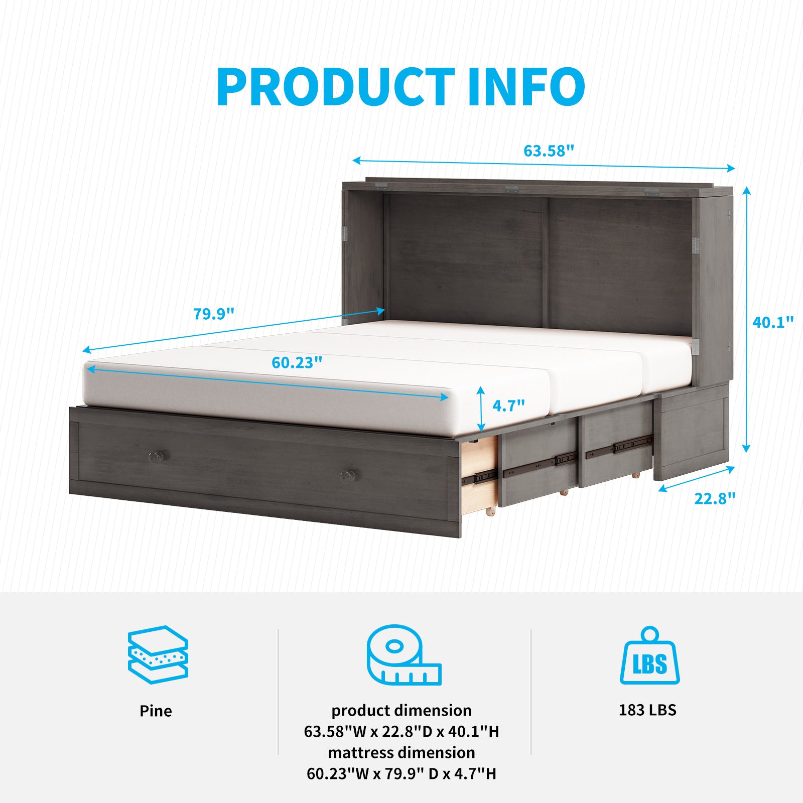 Mjkone Queen Modern Murphy Bed With Foldable Mattress