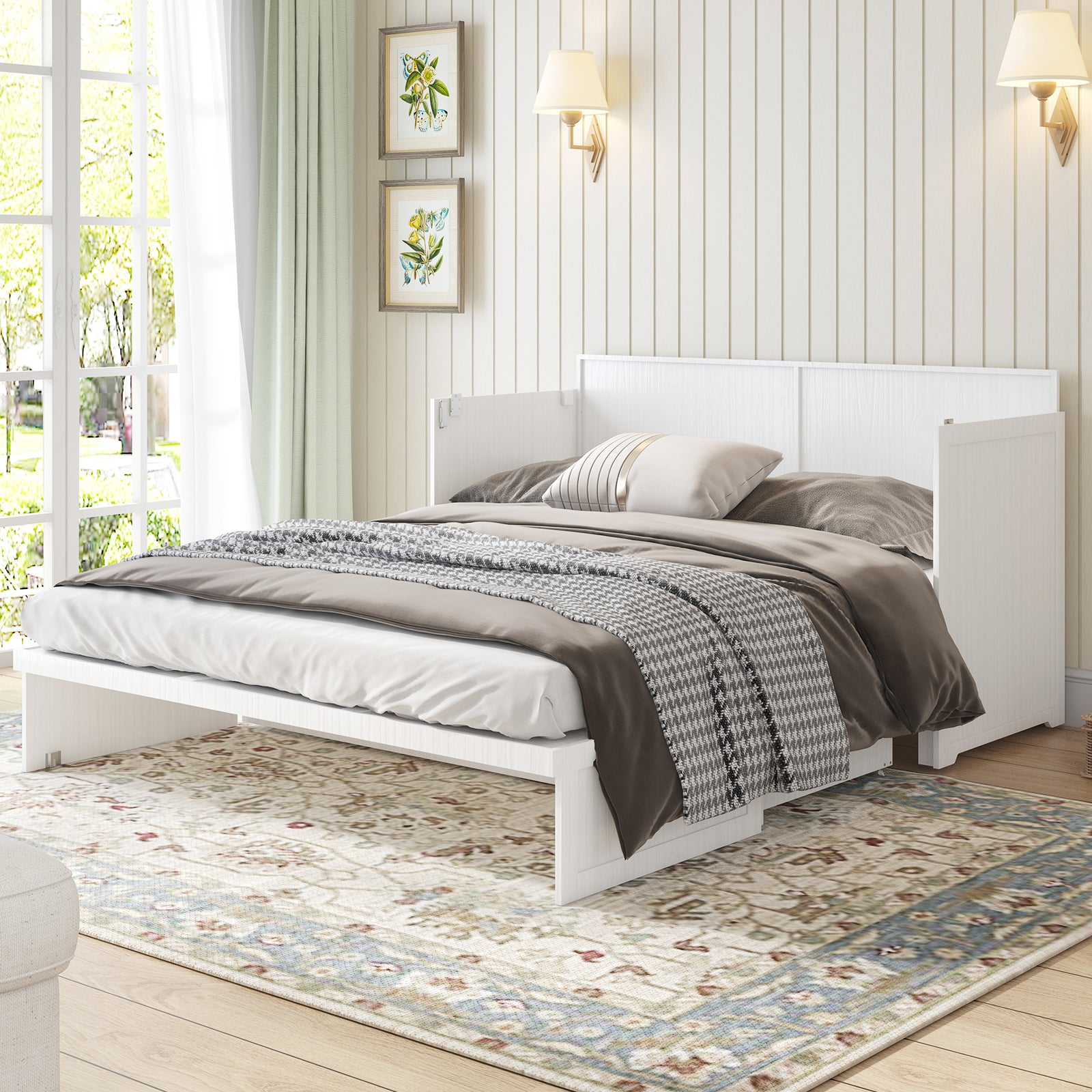 Mjkone Queen Murphy Cabinet Bed With Foldable Mattress