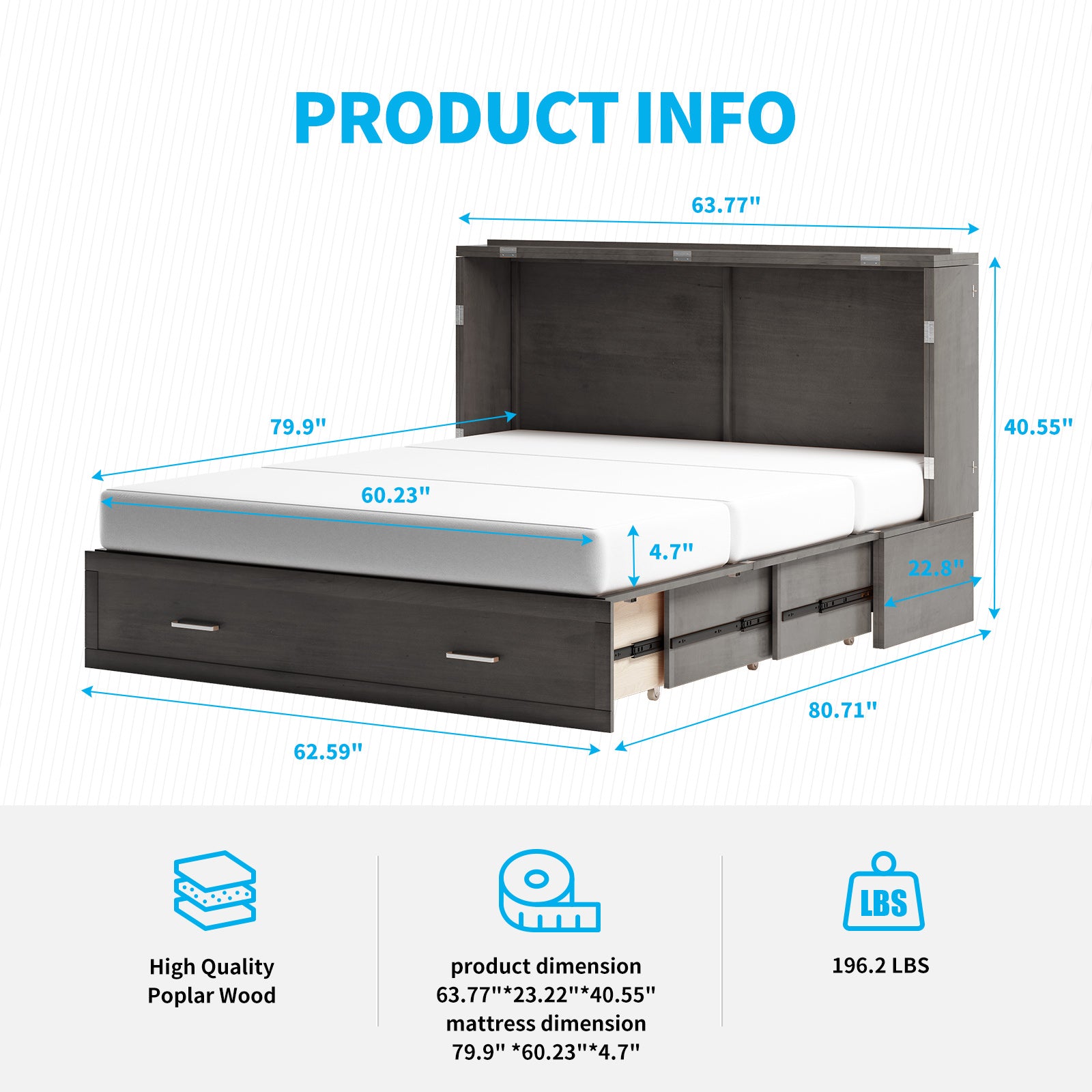 Mjkone USB Murphy Cabinet Bed With Foldable Foam Mattress