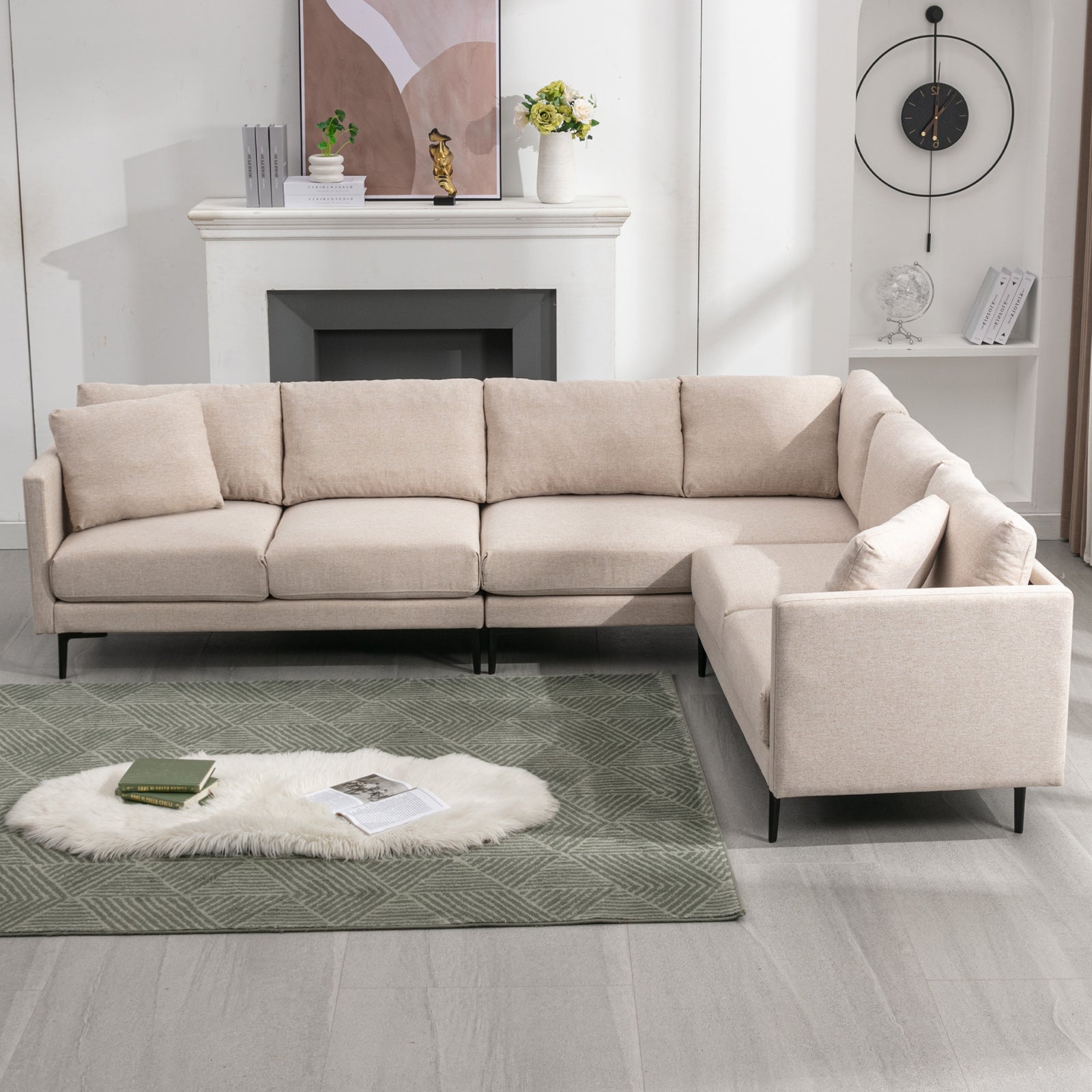 Balus Modular Sectional Sofa, L-Shaped Couch with Linen Fabric, Corner Couches and Sofas for Living Room