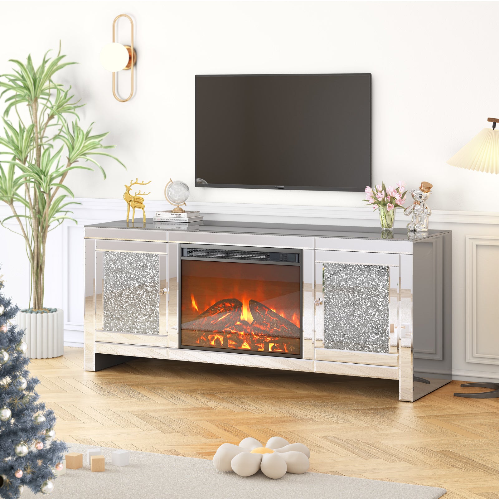 Fireplace tv stand deals silver