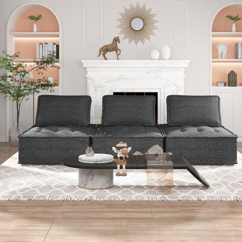 Mjkone 3-Piece Linen Fabric Upholstered Modular Sectional Sofa
