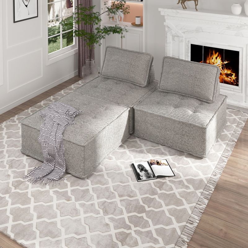Mjkone 3-Piece Linen Fabric Upholstered Modular Sectional Sofa
