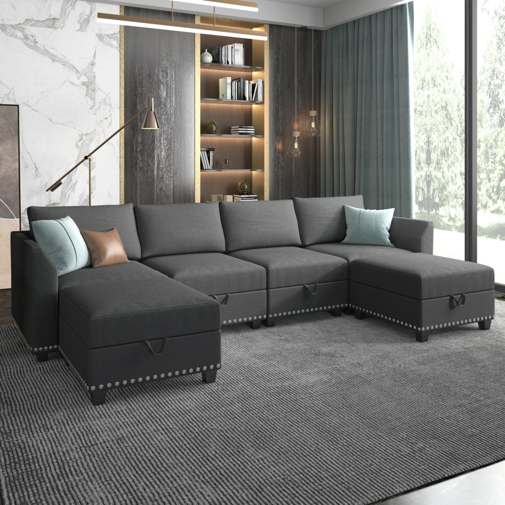 Mjkone 5/6/7-Seater Convertible Sectional Sofa Couch Set with Storage