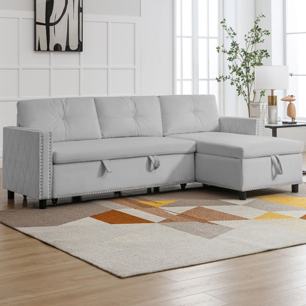 Mjkone Pull Out Sectional Sleeper Sofa with Storage Chaise