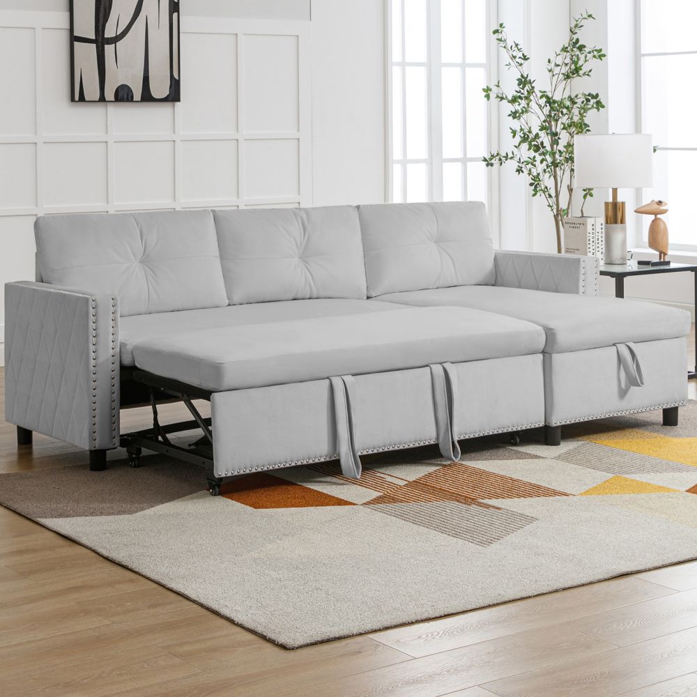 Mjkone Pull Out Sectional Sleeper Sofa with Storage Chaise