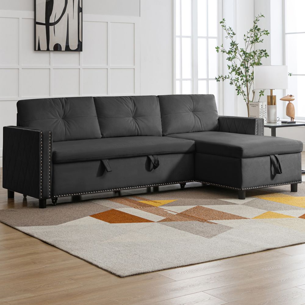 Mjkone Pull Out Sectional Sleeper Sofa with Storage Chaise