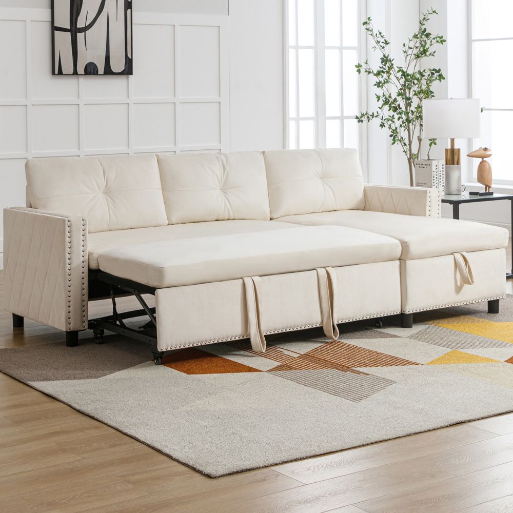 Mjkone Pull Out Sectional Sleeper Sofa with Storage Chaise