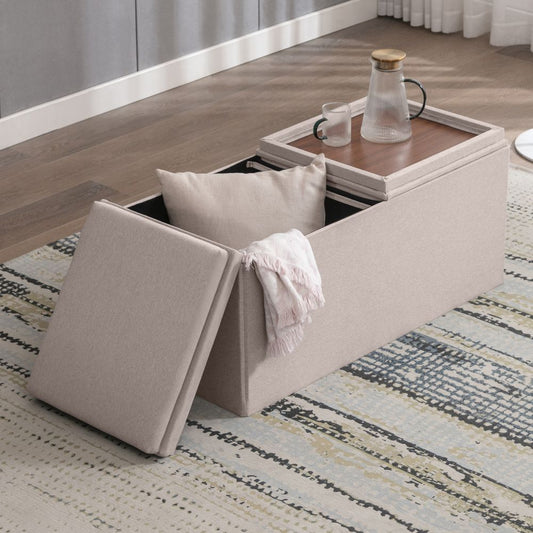 Mjkone Foldable Upholstered Ottoman Footrest Bench