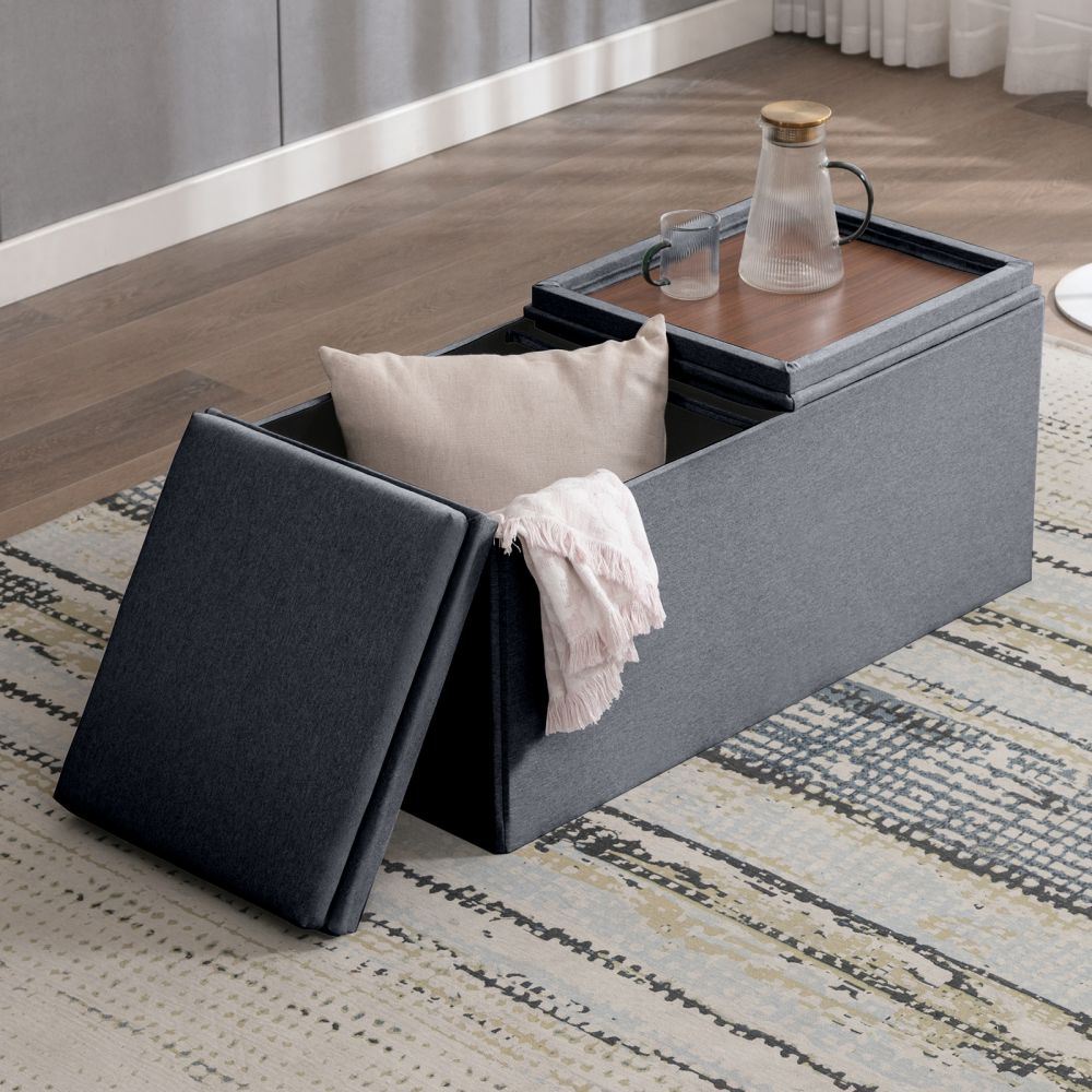 Mjkone Foldable Upholstered Ottoman Footrest Bench