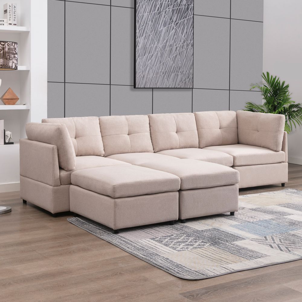 Mjkone L/U Shaped Convertible Sectional Sofa Couch with Ottoman