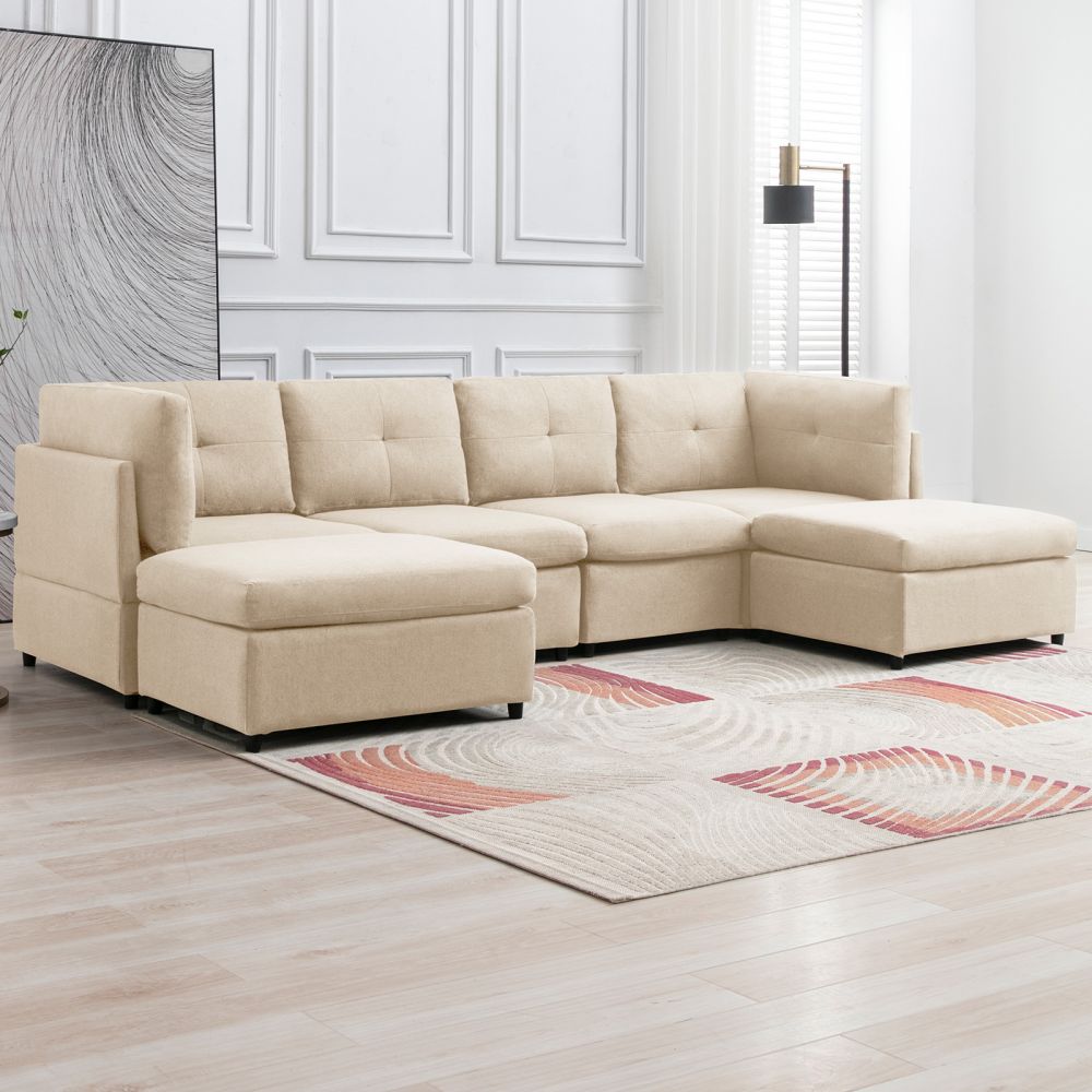 Mjkone L/U Shaped Convertible Sectional Sofa Couch with Ottoman