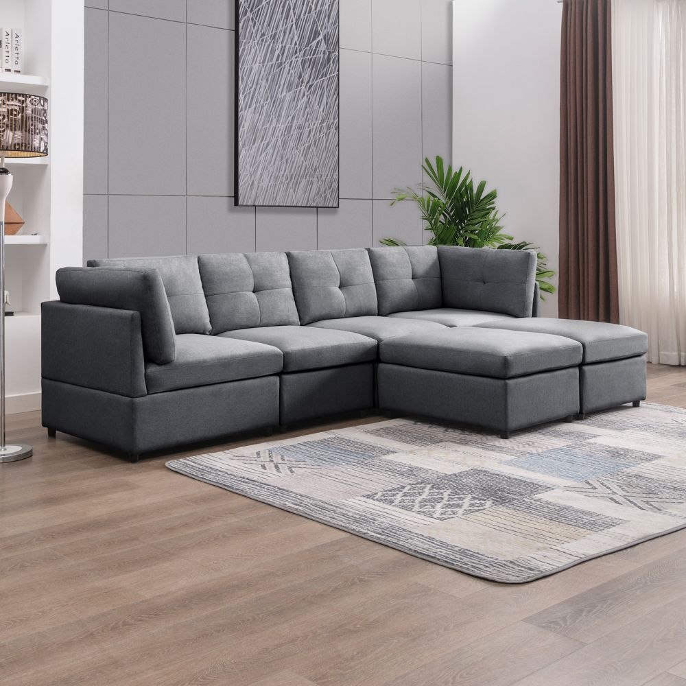 Mjkone L/U Shaped Convertible Sectional Sofa Couch with Ottoman