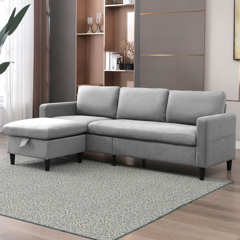Mjkone 3-Seater Convertible Sectional Sofa with Storage Ottoman