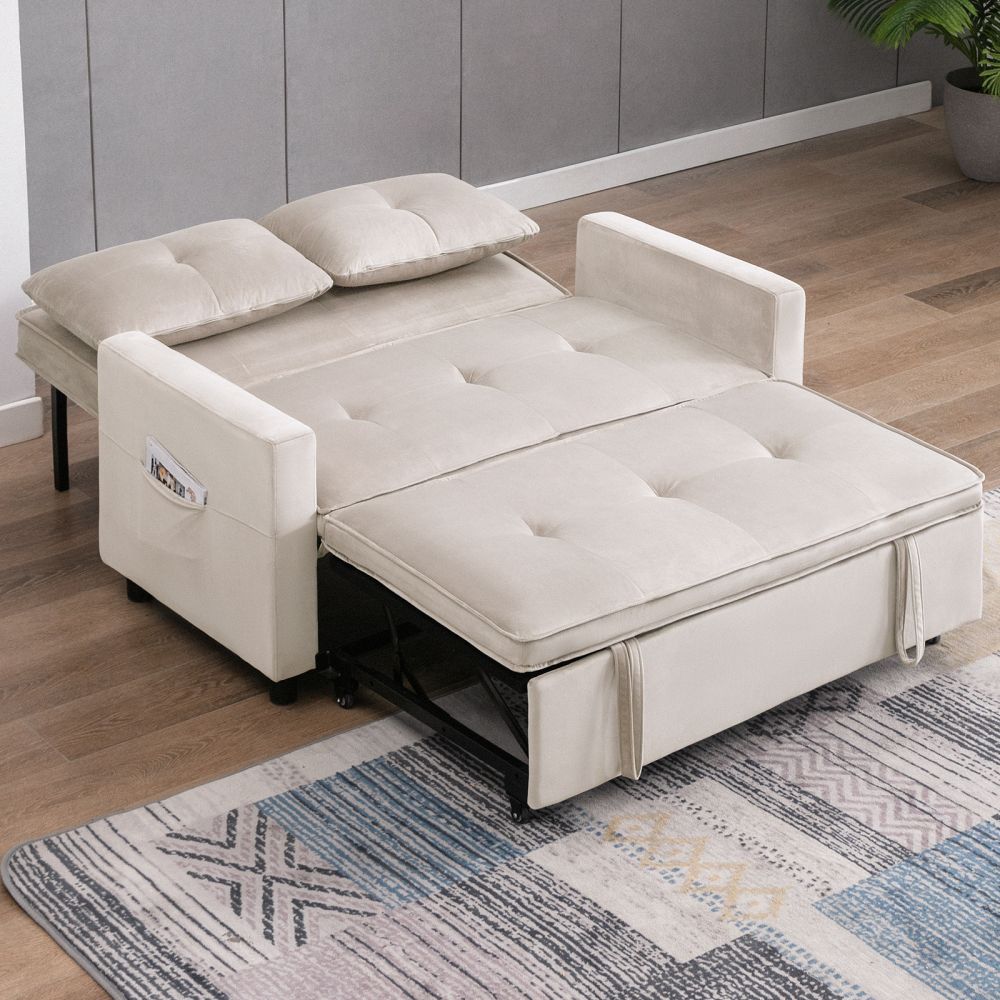 Mjkone Convertible Sleeper Loveseat Sofa Bed with Side Pockets