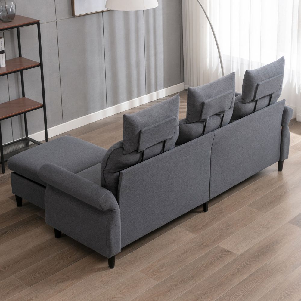 Mjkone 3-Seater Sectional Couch Sofa with Adjustable Armrest