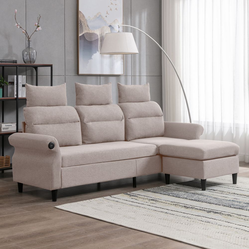 Mjkone 3-Seater Sectional Couch Sofa with Adjustable Armrest
