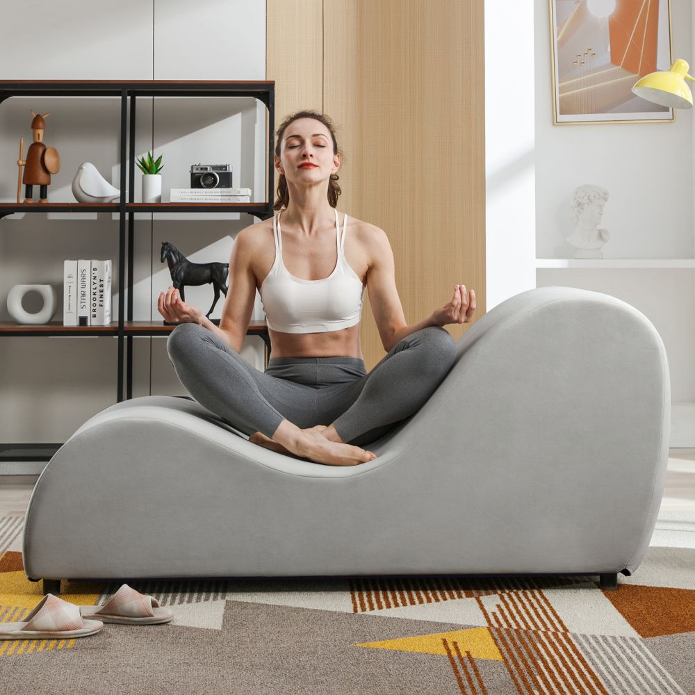 Mjkone Curved Chaise Lounge Velvet Yoga Chair