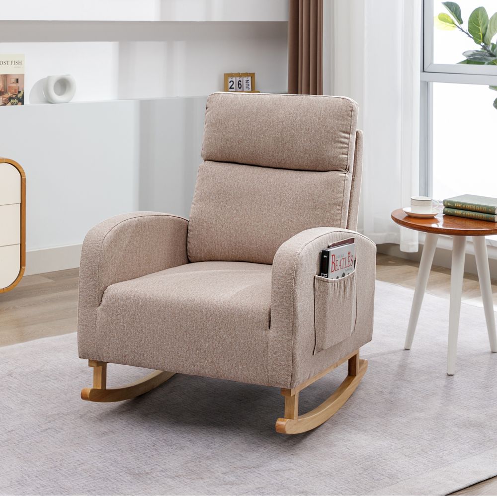 Mjkone Linen Upholstered Nursery Rocking Chair