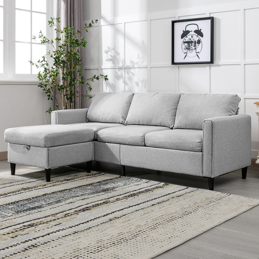 Mjkone 3 Seat L Shaped Convertible Sectional Sofa with Ottoman