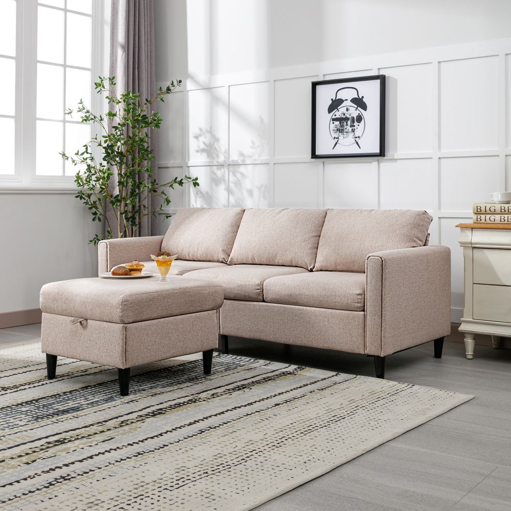 Mjkone 3 Seat L Shaped Convertible Sectional Sofa with Ottoman