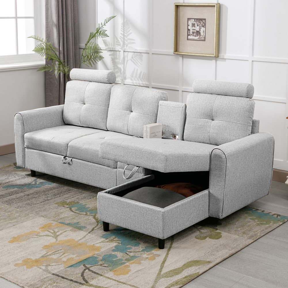 Mjkone L-Shaped Reversible Sectional Couch with Storage Chaise