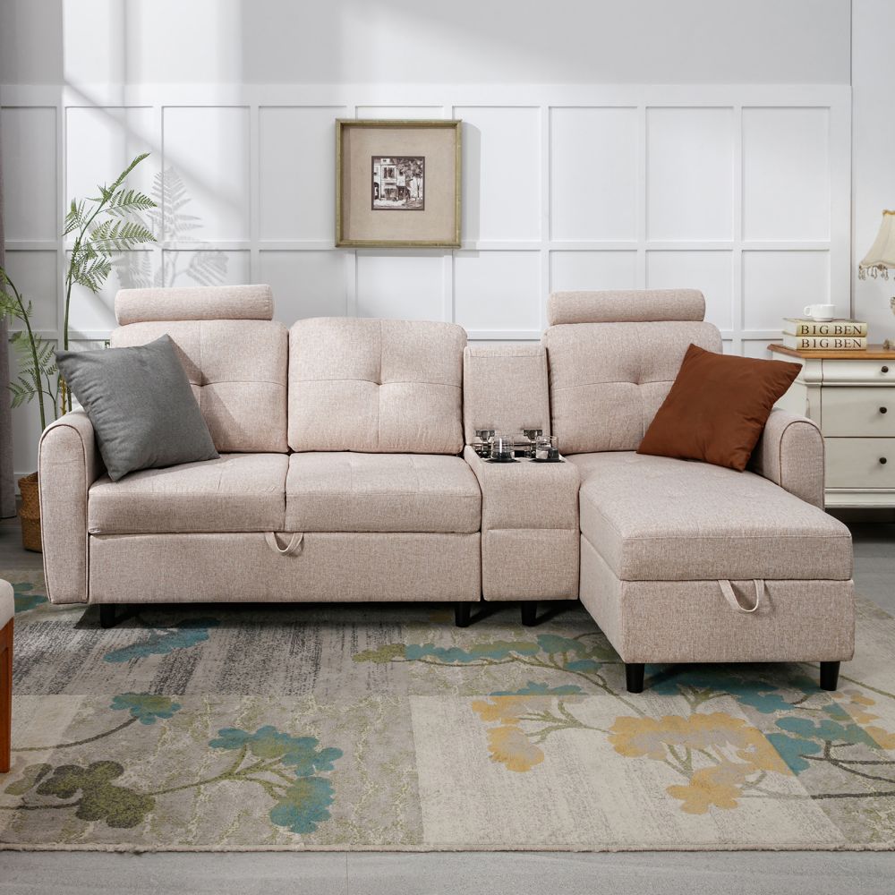 Mjkone L-Shaped Reversible Sectional Couch with Storage Chaise